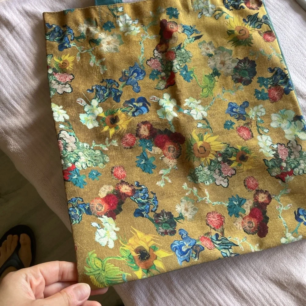 Van Gogh Floral Fabric Tote Bag with Green Handles